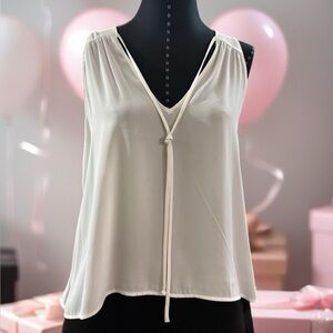 Lush Ivory V-Neck Sheer Sleeveless Top